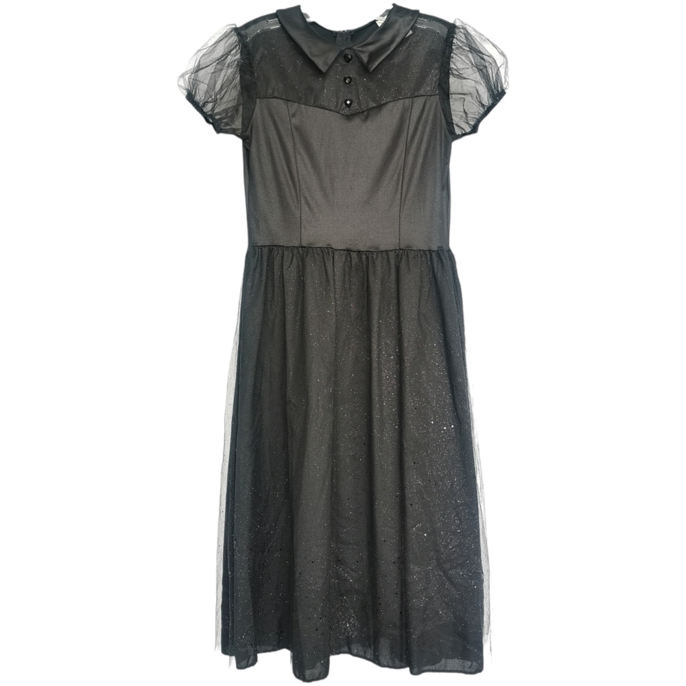 Topwell Goth Black Tea Length Retro Mesh‎ Sleeve costume Dress Womens Medium